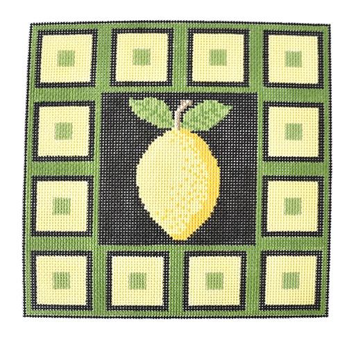 Lemon Pillow with Squares Border