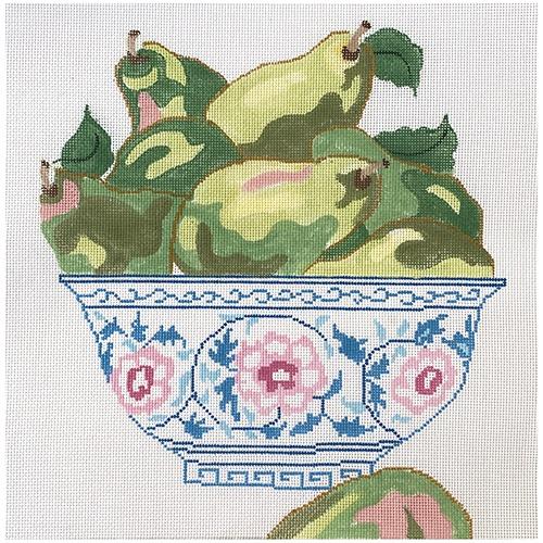 Green Pears in Blue Bowl