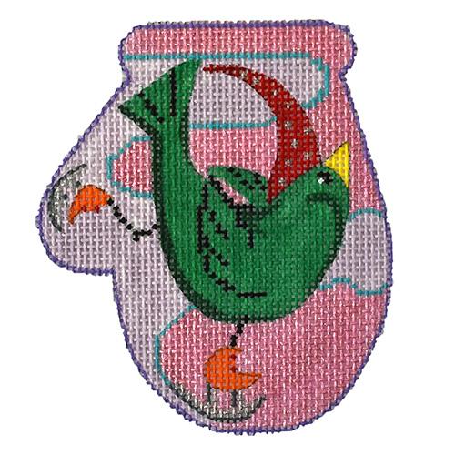 Green Bird on Skates Mini Mitten