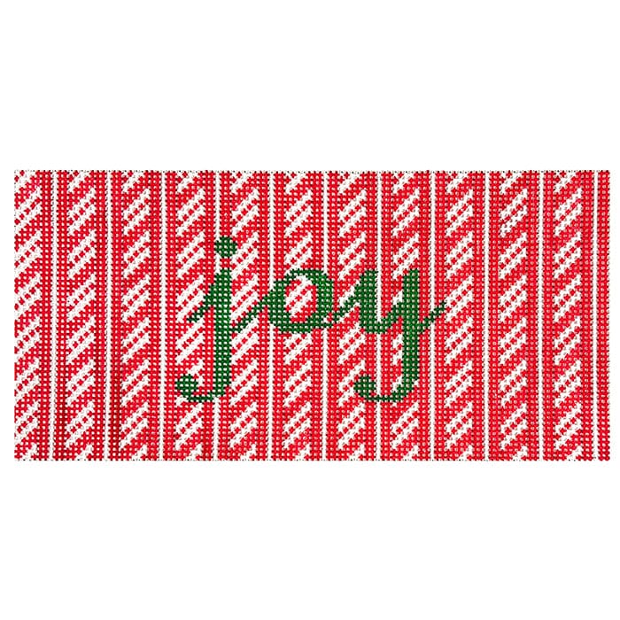 Joy in Green on Red Candy Cane Stripes 3x6