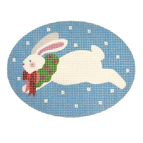 Jumping Bunny with Wreath on Blue
