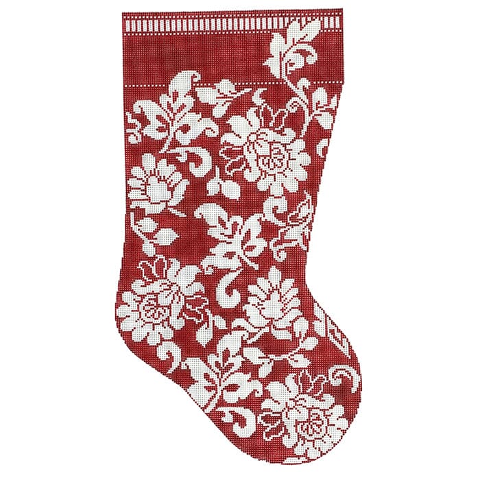 Karen's Damask Stocking - Red & Ivory on 13