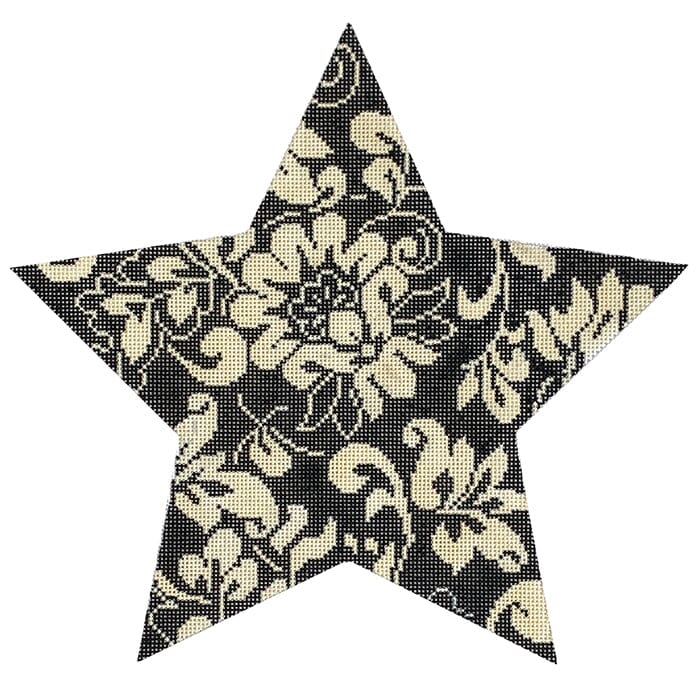 Karen's Damask Tree Topper 9" Star - Black & Ivory