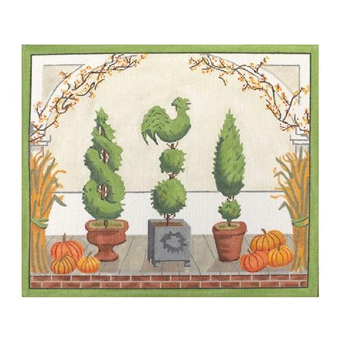 American Front Porch w/ Topiaries - Autumn