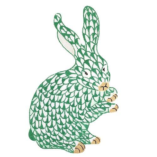 Herend Inspired Standing Bunny - Emerald w/ Gold