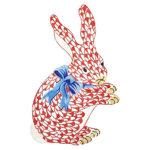 Herend Inspired Standing Bunny - Red w/ Blue Bow