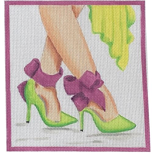 Here’s Looking at Shoe - High Heels with Ankle Strap Bows - Lime and Orchid