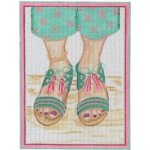 Here's Looking at Shoe - Tassel-tie Sandals - Turquoise, Jade, Hot Pink