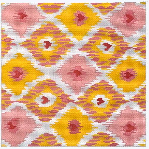 Ikat Diamonds with Allover Hearts - Coral, Pink, Apricot