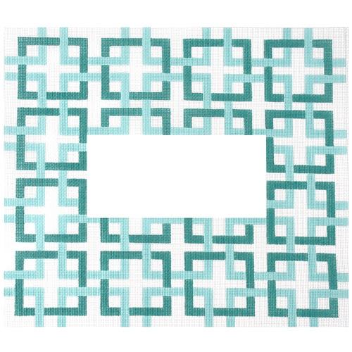 Interlocking Squares w/ Monogram Space - Two-tone Aquas