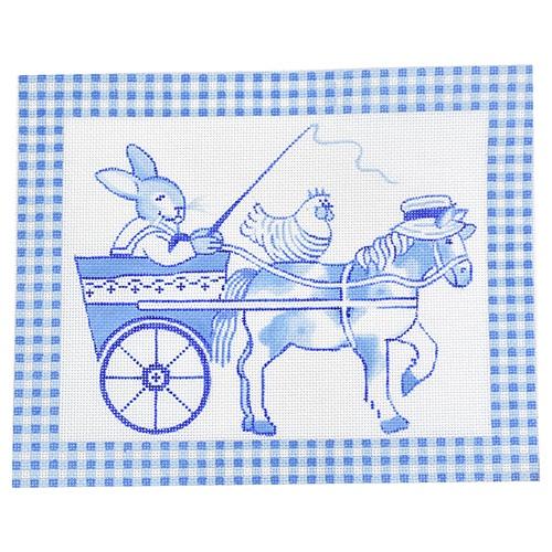 Kelly Rightsell-Blue Toile Bunny in Cart