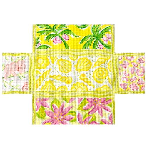 Lilly Inspired Lattice Patchwork Brick Cover - Yellows Pinks Coral & Green