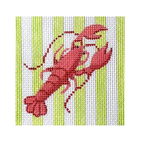 Square 3" Insert - Lobster on Lime Cabana Stripes