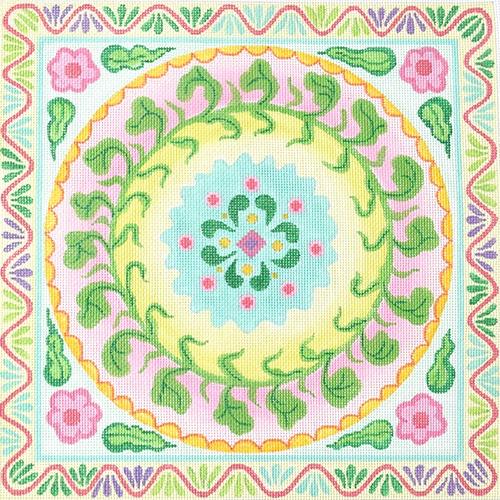 Mexican Embroidery Style Circle in a Square - Circus Palette