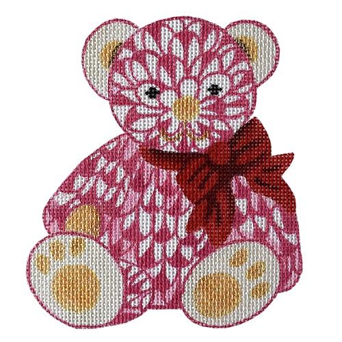 Mini Fishnet Teddy Bear 5" Square - Pink with Red Bow