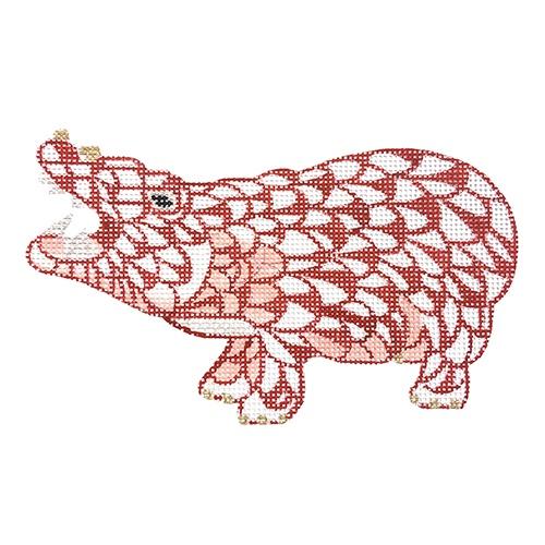 Mini Herend Style Hippo - Cinnabar