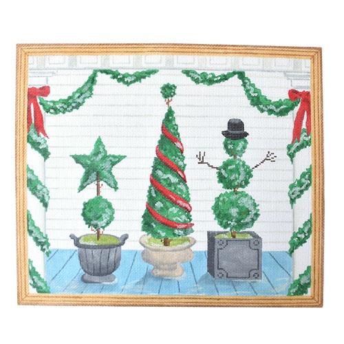 American front porch w/ Topiaries - Winter