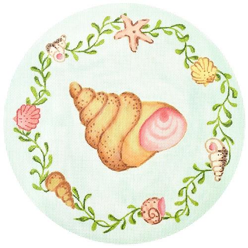 Round Gilled Snail w/ Shells & Seaweed Border - Aqua Background