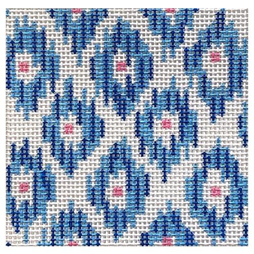 Square 3" Insert - Ikat Medium Blues with Pink