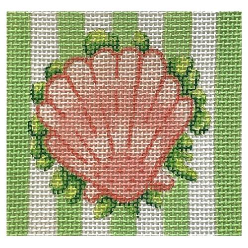 Square 3" Insert - Scallop Shell on Green Cabana Stripes