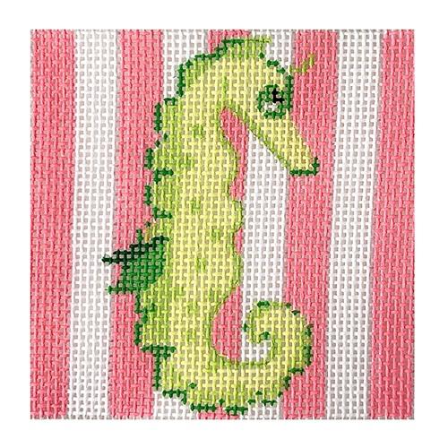 Square 3" Insert - Seahorse on Pink Cabana Stripes