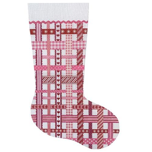 Stocking - Woven Ribbons - Peppermint Pink