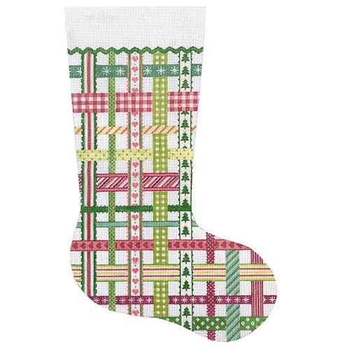 Stocking - Woven Ribbons - Pinks/Greens