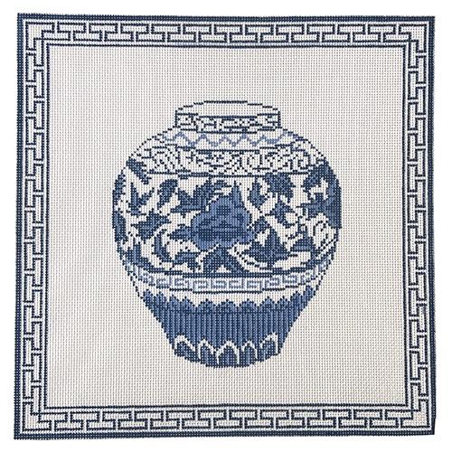 Blue Floral Urn with Border