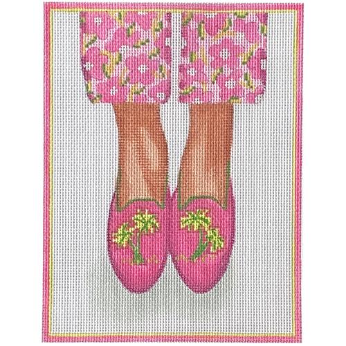 Here's Looking at Shoe - Needlepoint Palm Tree Loafers - Bright Pinks and Greens