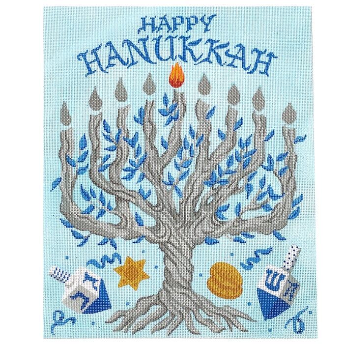 Tree of Life Menorah Set - Blues & Silvers
