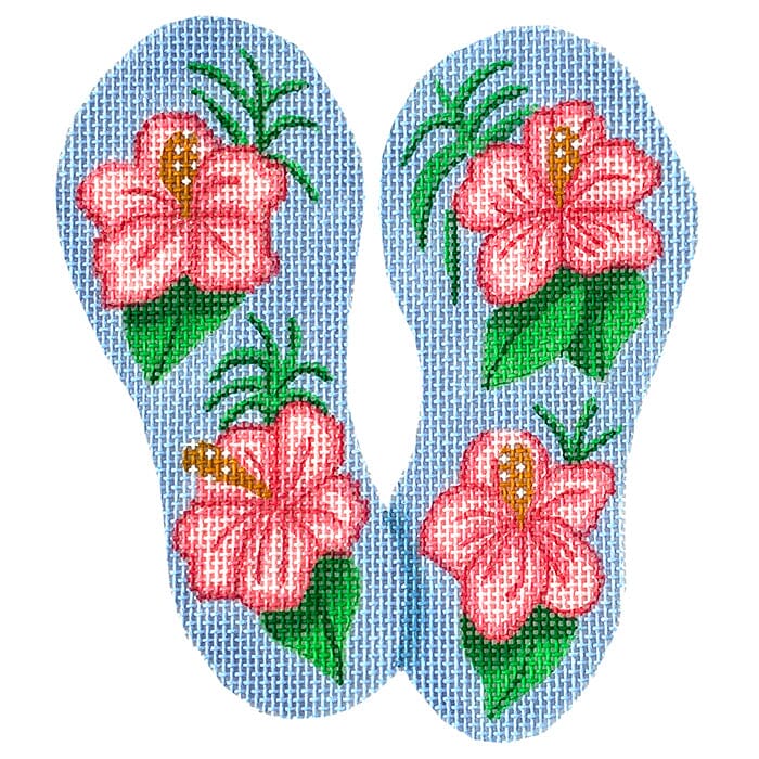 Mini Flip Flop - Hibiscus - Raspberry Pinks & Greens on Light Periwinkle
