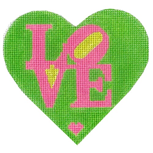 Mini Heart - Robert Indiana Style LOVE - Flamingo on Kelly with Lime