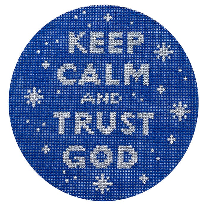 Planet Earth and Lee 4" Round - Keep Calm and Trust God - Sparkly White/Navy