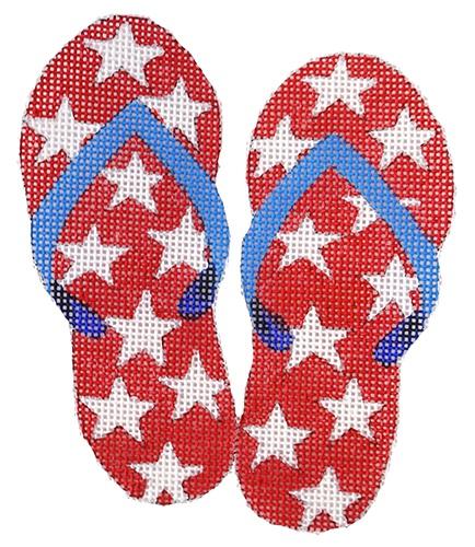Mini Patriotic Flip Flops - Red & White Stars w/Blue Straps