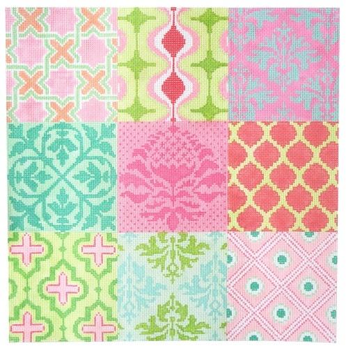 Damask Wallpaper Patchwork - Pinks, Greens, & Turquoise