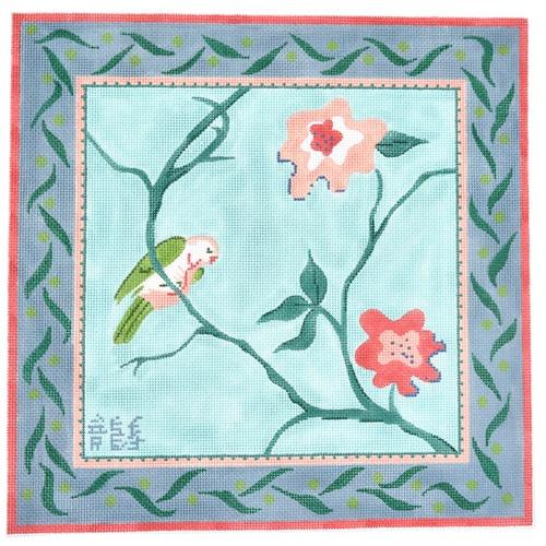 Retro Parakeet with Funky Flowers