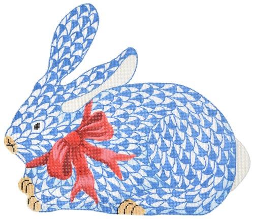 Fishnet Crouching Bunny - Blue with Red Bow