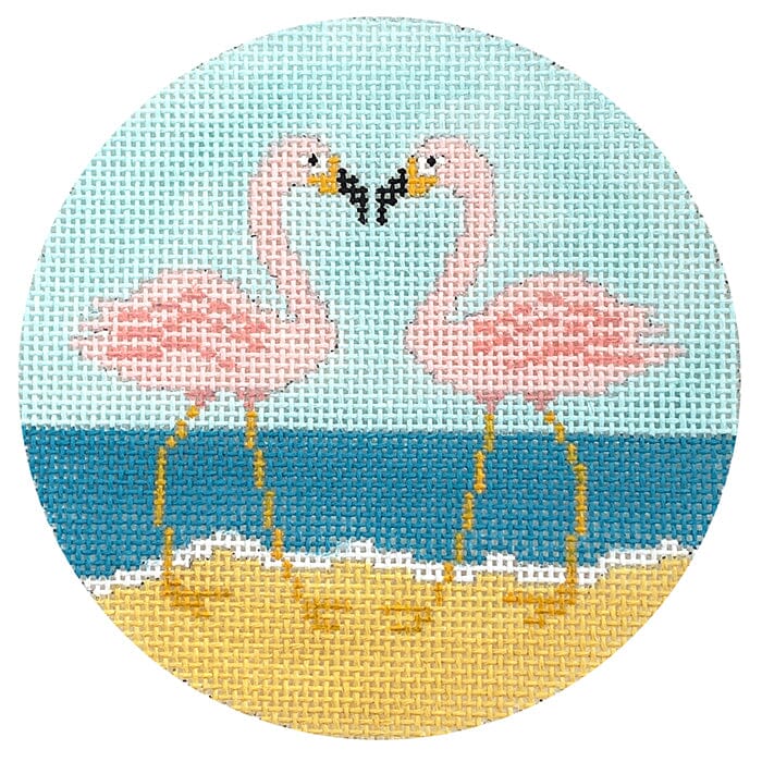 Kissing Flamingos on Beach