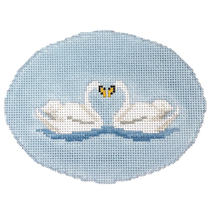 Kissing Swans on Blue Oval