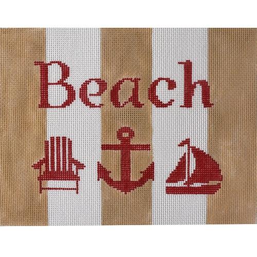Beach with Adirondack Chair, Anchor, Sailboat - Khaki Stripes