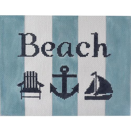 Beach with Adirondack Chair, Anchor, Sailboat - Blue Stripes