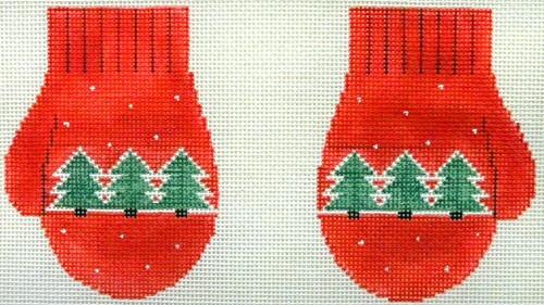 Trees Mittens / Red