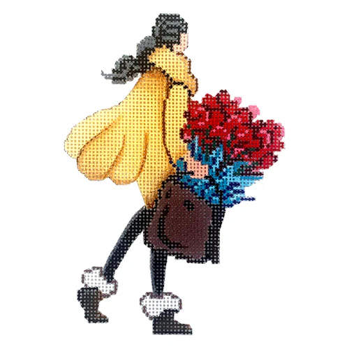 Lady Shopping for Red Flowers