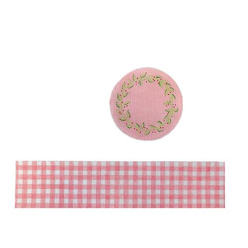 Large Round Pink Gingham Box w/ Floral Vine