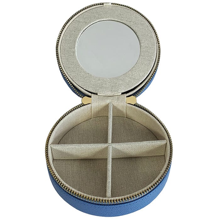 Leather 5" Round Jewelry Box - Cornflower - Image 3