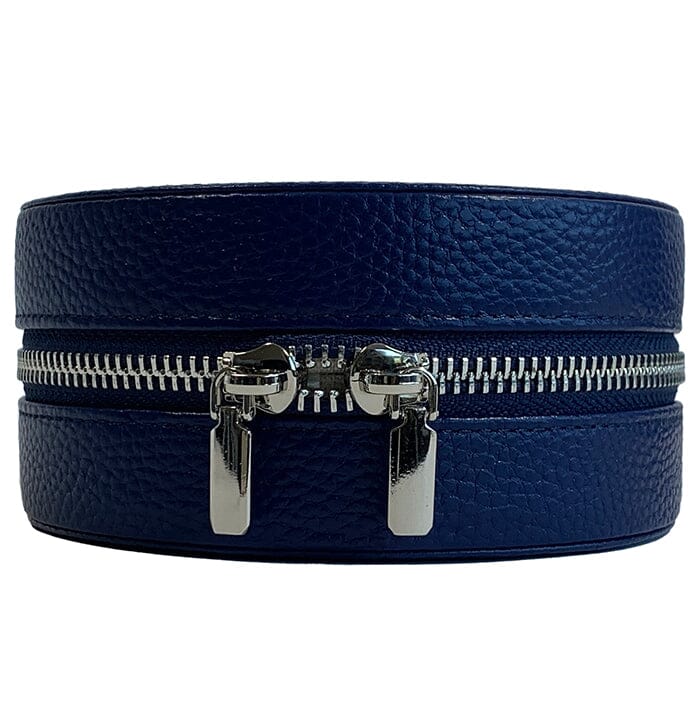Leather 5" Round Jewelry Box - Navy - Image 2