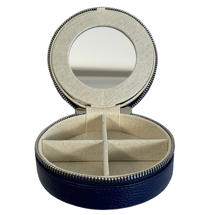 Leather 5" Round Jewelry Box - Navy - Image 3