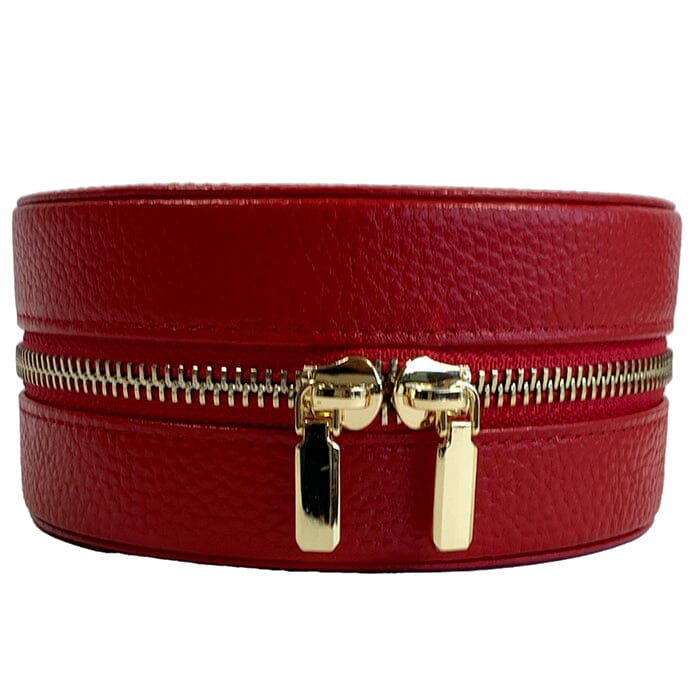 Leather 5" Round Jewelry Box - Red - Image 2