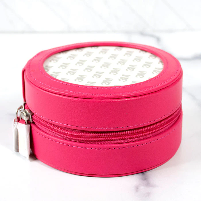 Leather 5" Round Jewelry Case - Hot Pink