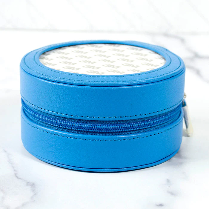 Leather 5" Round Jewelry Case - Swell Blue